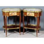 A Pair of 20th Century Mahogany and Gilt Metal Mounted Kidney Shaped Two-Tier Occasional Tables,