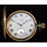 A George V 9ct Gold Half Hunting Cased Keyless Lever Pocket Watch, by J. W. Benson of London, case