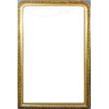 A French Gilt Framed Rectangular Overmantel Mirror, 19th Century, the moulded frame with bead and