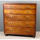 A Late Georgian Mahogany Chest, with square top edge, fitted five long graduated drawers with bone