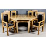 A Modern Zebrano Wood Octagonal Table and Set of Eight Matching Dining Chairs, by Kevin Ley of