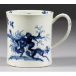 A Worcester Blue and White Porcelain Coffee Cup, painted with the "Prunus Root" pattern, c. 1755,