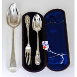 A Victorian Silver Dessert Spoon and Fork, and a mixed lot of silverware, the dessert spoon and fork
