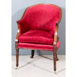 A Mahogany Tub Shaped Easy Chair of "Georgian" Design, with moulded showwood frame, upholstered in