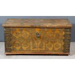 A 19th Century Indian Teak Metal Bound and Brass Studded Two-Handled Coffer, with studded lid and