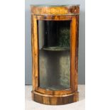A Victorian Walnut Bow Front Dwarf Corner Display Cabinet, now with later green painted top, the