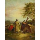Manner of George Morland (1762/63-1804) - Oil painting - A gentleman conversing with two gypsies