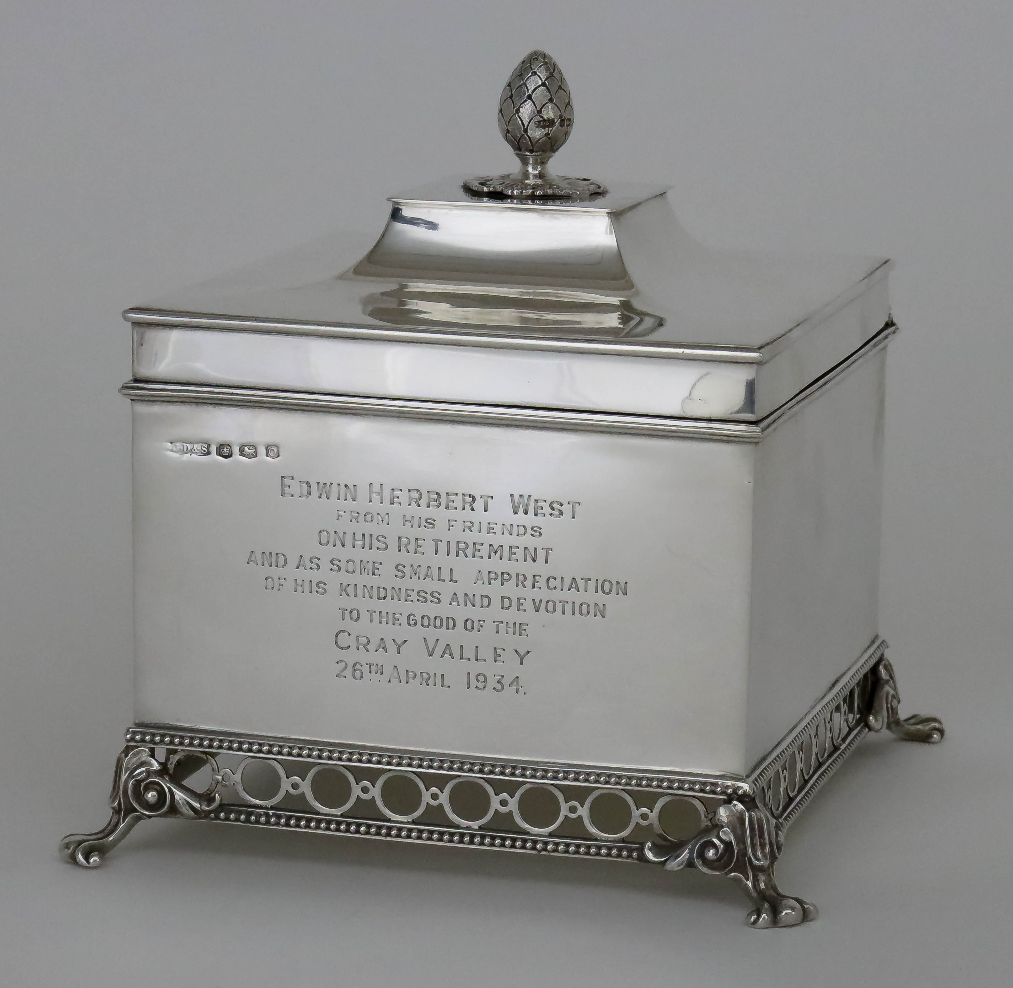 A George V Silver Square Box with Hinged Cover, by James Dixon & Sons, Sheffield 1931, the raised