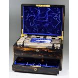A Victorian Brass Bound Coromandel Wood Toilet Box, with Bramah locks and royal blue velvet lined