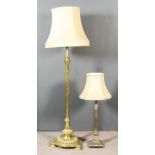 A Brass Telescopic Standard Lamp, Victorian, on reeded central column, conforming circular base