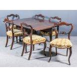 A George III Mahogany Drop Leaf Cottage Dining Table and a Set of Six Victorian Mahogany Drawing