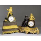 Two 19th Century French Mantel Clocks, one in ormolu and bronze metal case with 3.25ins diameter