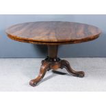 A William IV Rosewood Circular Breakfast Table, the figured veneered top inlaid with brass