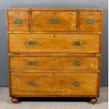 A 19th Century Mahogany and Brass Bound Secretaire Military Chest of Drawers, in two sections,