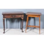 A George II "Cuban" Mahogany Rectangular Tea Table, with plain folding top, fitted one frieze drawer