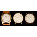 Three Vertex Wristwatches, 9ct Gold Cased, each with silvered dials, one with Arabic numerals and
