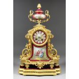 A 19th Century Gilt Brass and Porcelain Mounted Mantel Clock, by Henri Marc of Paris, No. 64800, the