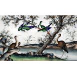 19th Century Chinese School - Three gouache - Studies of exotic birds within landscapes, pith