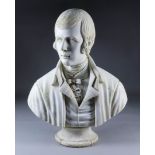 ***David Cornell (born 1935) - Carved white marble bust of Robert Burns (1759-1796), on turned