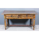 A Late 18th/Early 19th Century Spanish Walnut Rectangular Side Table, with plank top, fitted two