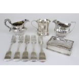 A George V Plain Silver Christening Mug, and mixed silverware, the christening mug by Mappin & Webb,