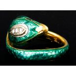A Green Enamel and Diamond Serpent Pattern Ring, 20th Century, in 18th Century gold mount, size K,