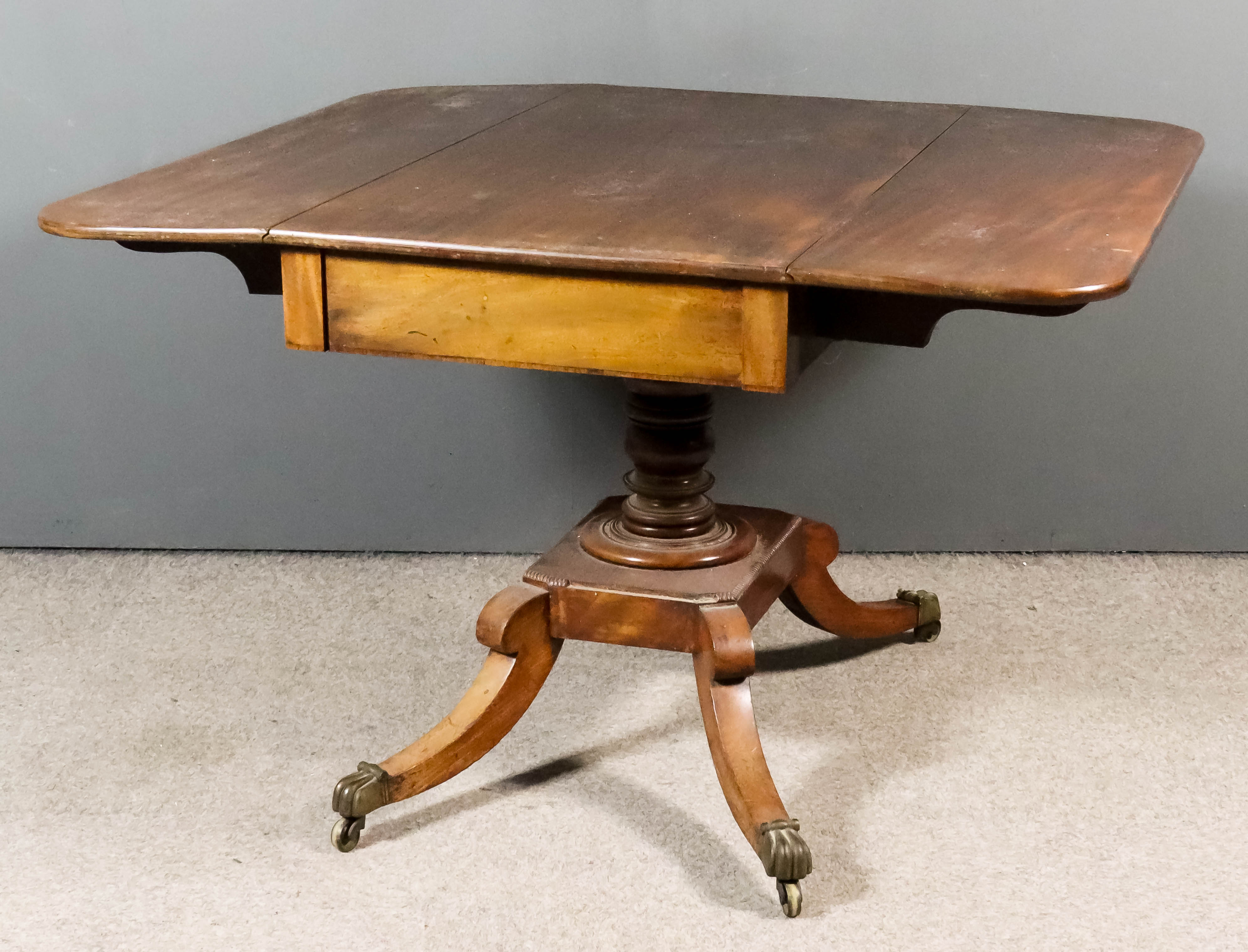 A George III Mahogany Pembroke Supper Table, with D-shaped flaps, fitted one frieze drawer, on