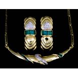 An Emerald and Diamond Necklace and Pair of Matching Earrings, Modern, in 18ct gold mount, set