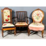 A Victorian Walnut Balloon Back Nursing Chair, a Victorian Walnut Nursing Chair, and a Child's