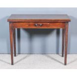 A George III Mahogany Rectangular Tea Table, with plain folding top, fitted one small frieze drawer,