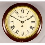 A Small Mahogany Cased Dial Wall Clock, the 8ins diameter painted metal dial named D. Cowper of Deal