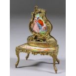 A Gilt Brass and Enamel Viennese Style Miniature Tabletop Music Box, 20th Century, by Reuge of