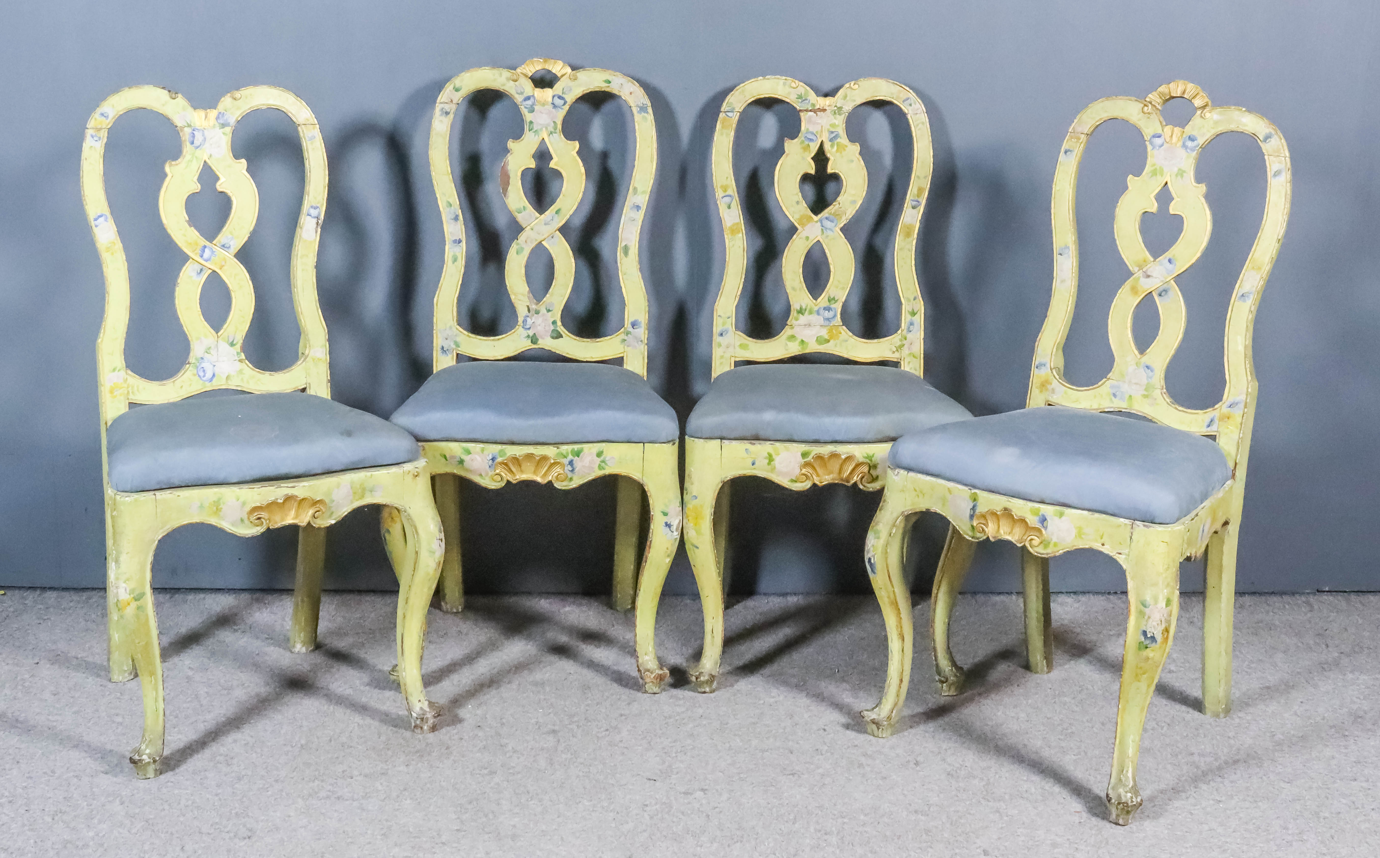 A Set of Four Late 19th/Early 20th Century Continental Cream Painted Highback Occasional Chairs