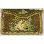 An English Embroidered Purse, Early 19th Century, worked in coloured silks with a kneeling figure at