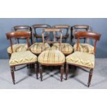 Five Victorian Rosewood Dining Chairs and Two William IV Mahogany Dining Chairs, the Victorian
