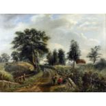 R. S. Farrington (19th Century English) - Oil painting - Country pathway with figures in
