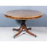 A Regency Mahogany and Rosewood Crossbanded Circular Breakfast Table, with square edge to top, on