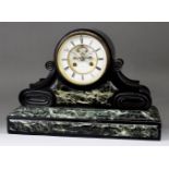 A Late 19th Century French Mantel Clock, by Japy Freres, No. 2668, the 5.25ins diameter white enamel