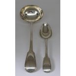 A Victorian Silver and Thread Pattern Soup Ladle and a Similar Tablespoon, the soup ladle by Chawner