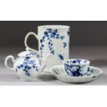A Worcester Blue and White Porcelain Straight-Sided Tankard, painted with the "Prunus Root" pattern,