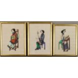 19th Century Chinese School - Seven gouache and watercolours - Studies of musicians and dignitaries,