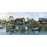Le Minh (born 1937) - Oil painting - Vietnamese village beside river, signed and dated '68, canvas