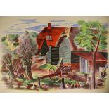 ***Alfred Clive Gardiner (1891-1960) - Coloured lithograph - "Buckinghamshire Farm" - View of farm