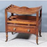 A Late George III Mahogany Four Division Canterbury, with dished top, fitted one drawer, on turned