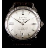 A Bulova Automatic Wristwatch, 1960's, 14ct White Gold Cased, the silvered dial with baton