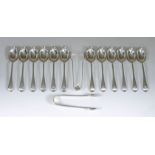 Twelve George V Silver Tea Spoons and a Pair of Matching Sugar Tongs, by Cooper Brothers & Sons Ltd,