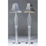 A Pair of Chrome Plated Electric Table Lamps and Matching Shades, 1930's, the hexagonal shades