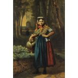 W. Ditton (19th Century English) - Oil painting - Standing figure of an Italian girl with water jug,
