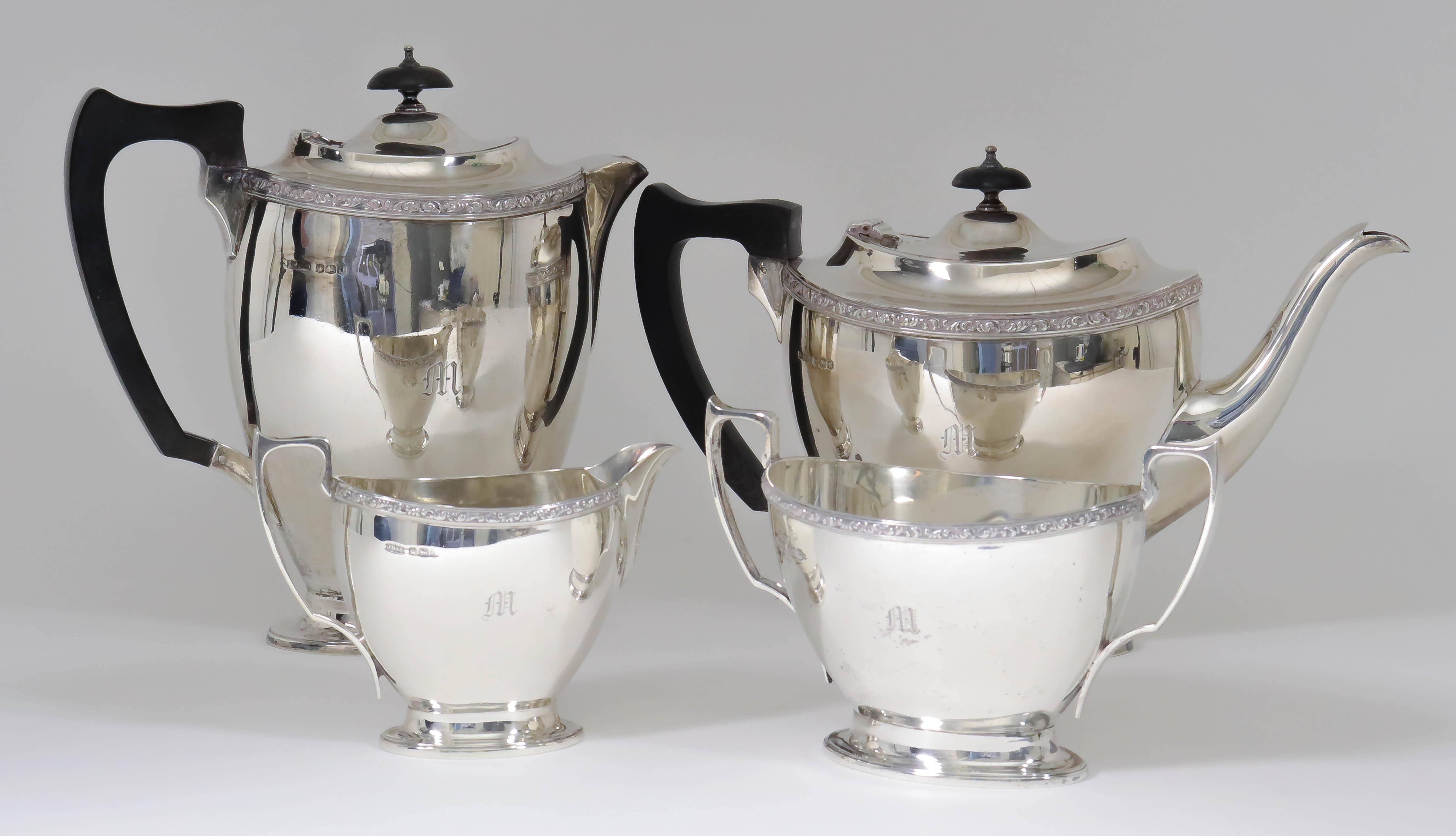 A George V Silver Oval Four Piece Tea Service, by James Dixon & Sons, Sheffield 1945 & 1946, with