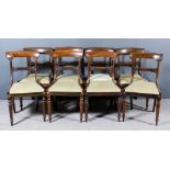 A Set of Eight George IV Rosewood Dining Chairs, with plain curved crest rails, the uprights with